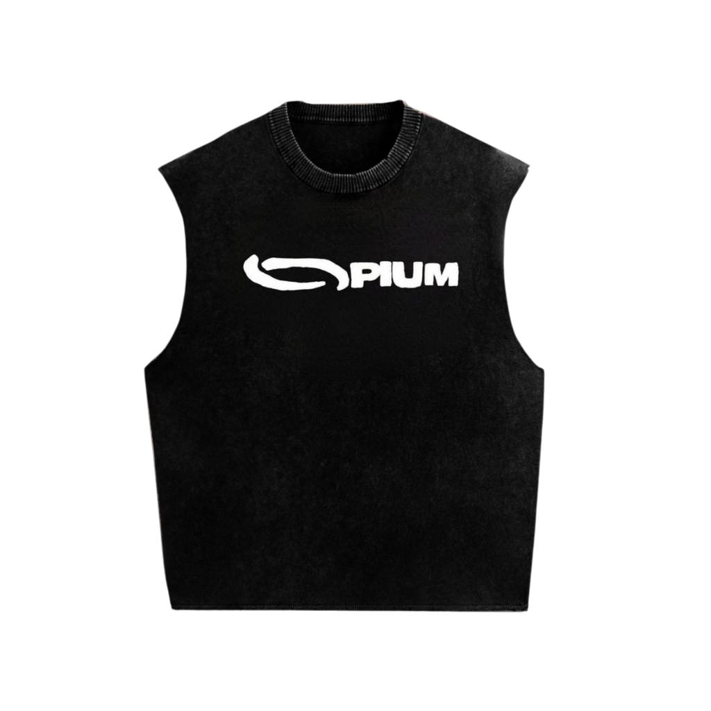 0PIUM - Distressed Sleeveless Vest - Washed Black Grunge Tank Top