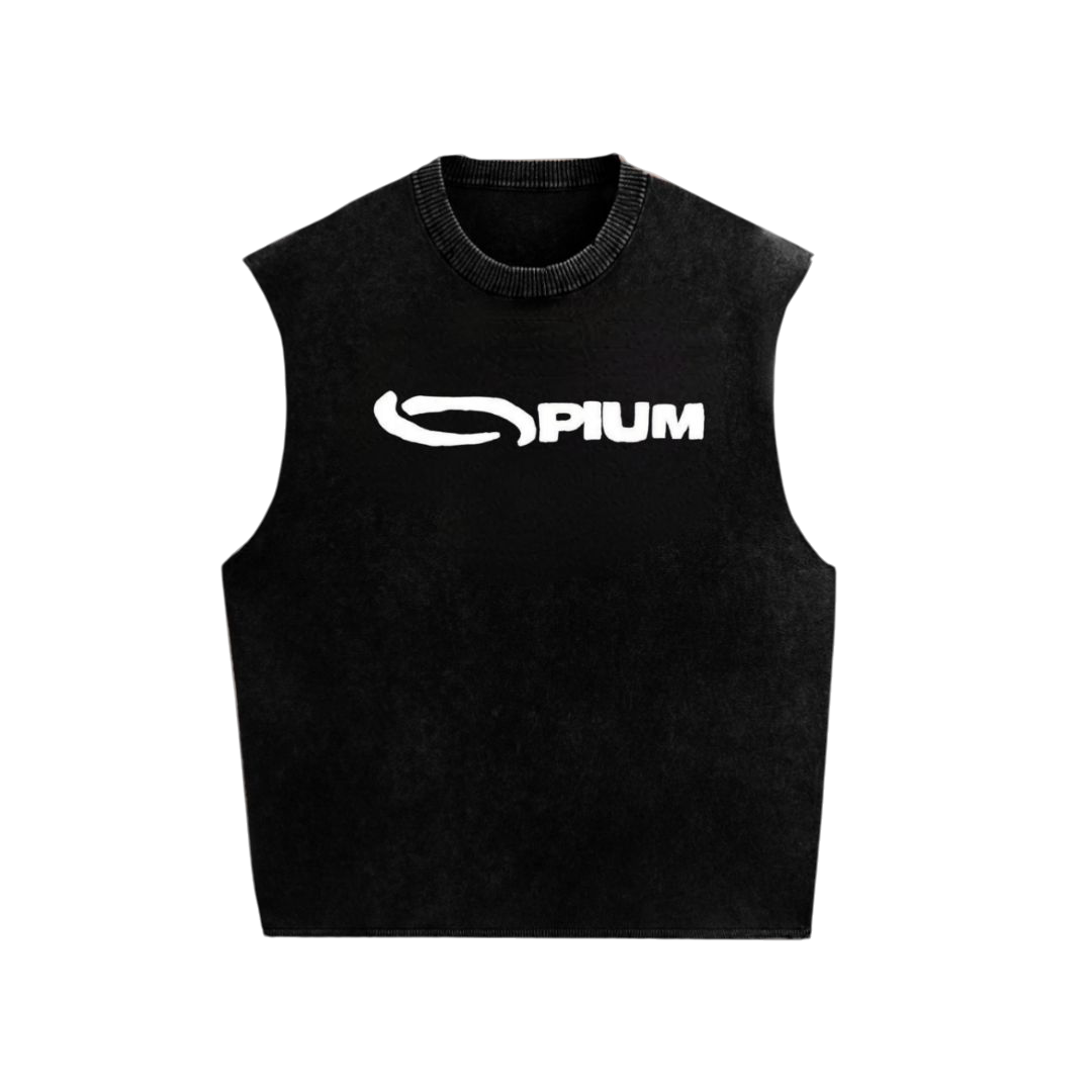 0PIUM - Distressed Sleeveless Vest - Washed Black Grunge Tank Top