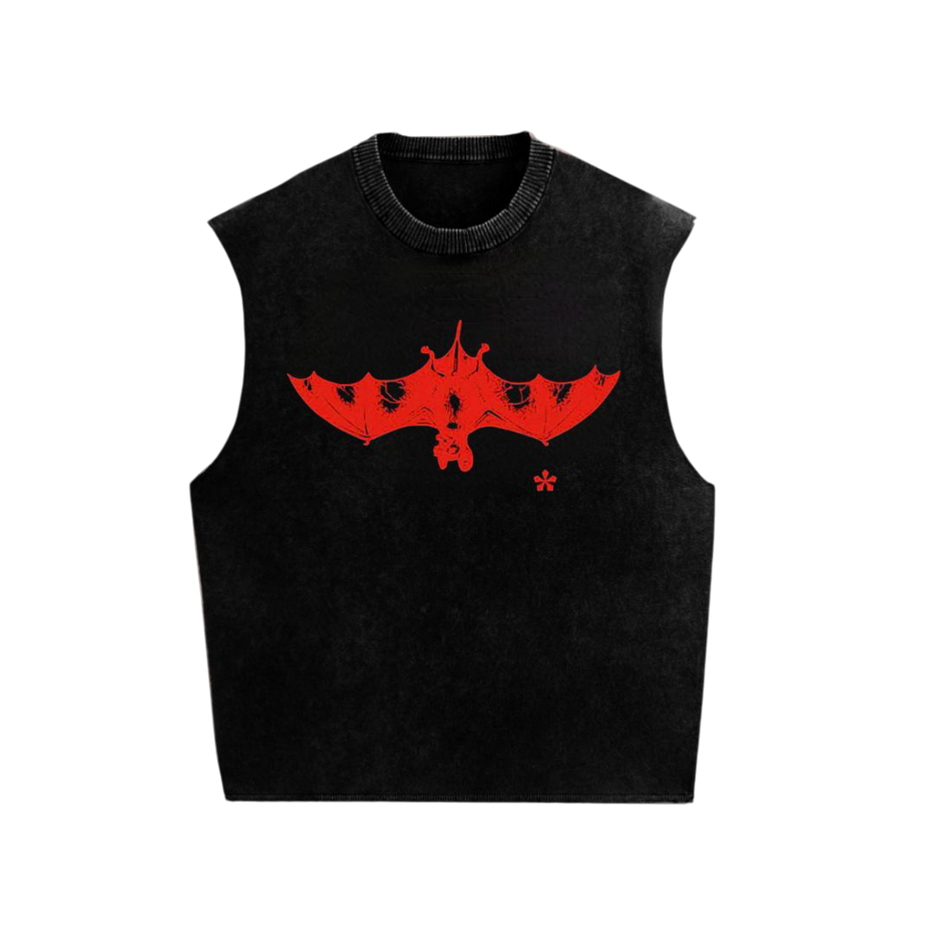Upside Down Bat Sleeveless T-Shirt – Black