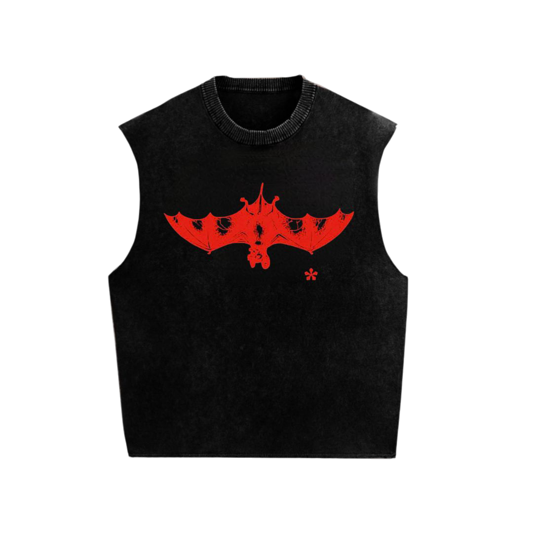 Upside Down Bat Sleeveless T-Shirt – Black