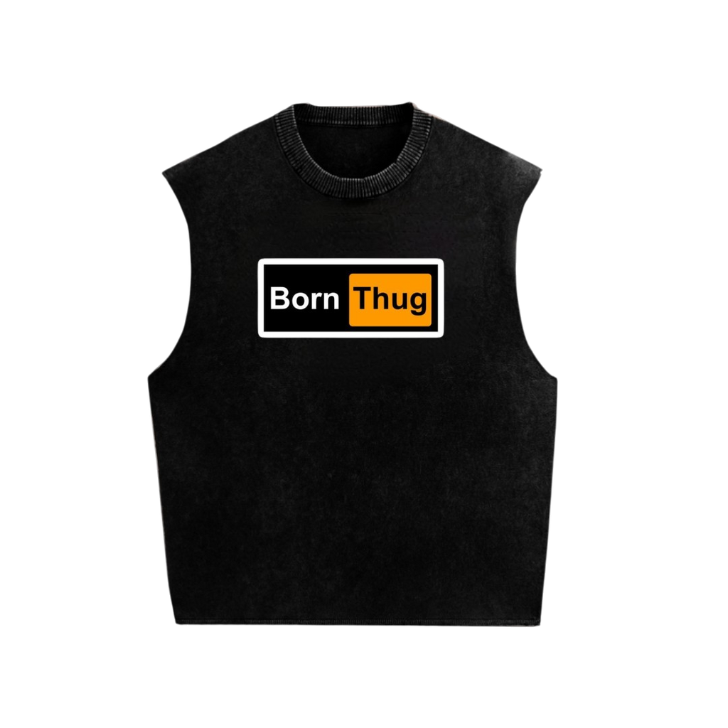 Born Thug Acid Wash Oversized Sleeveless Tank | Premium Graphic Streetwear