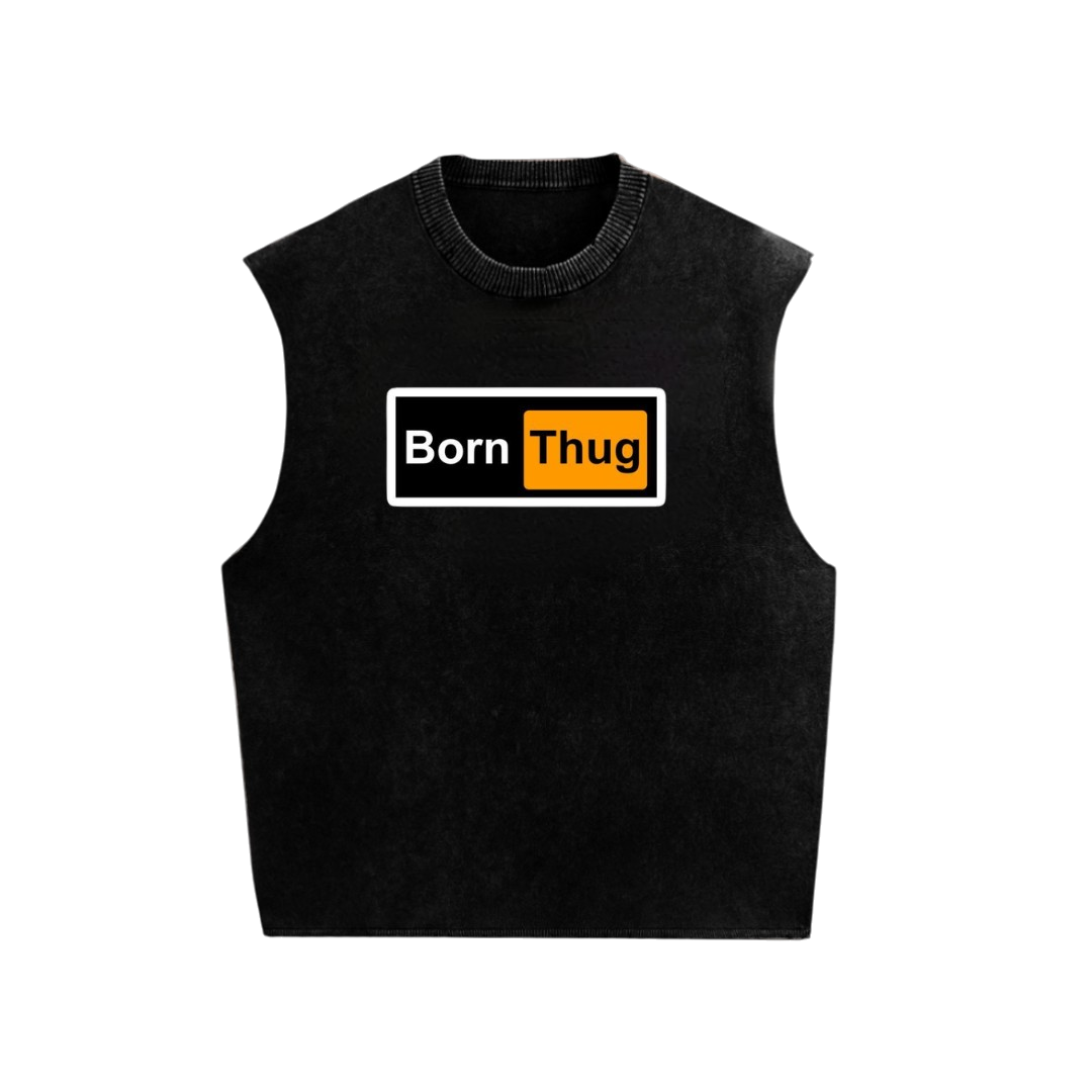 Born Thug Acid Wash Oversized Sleeveless Tank | Premium Graphic Streetwear