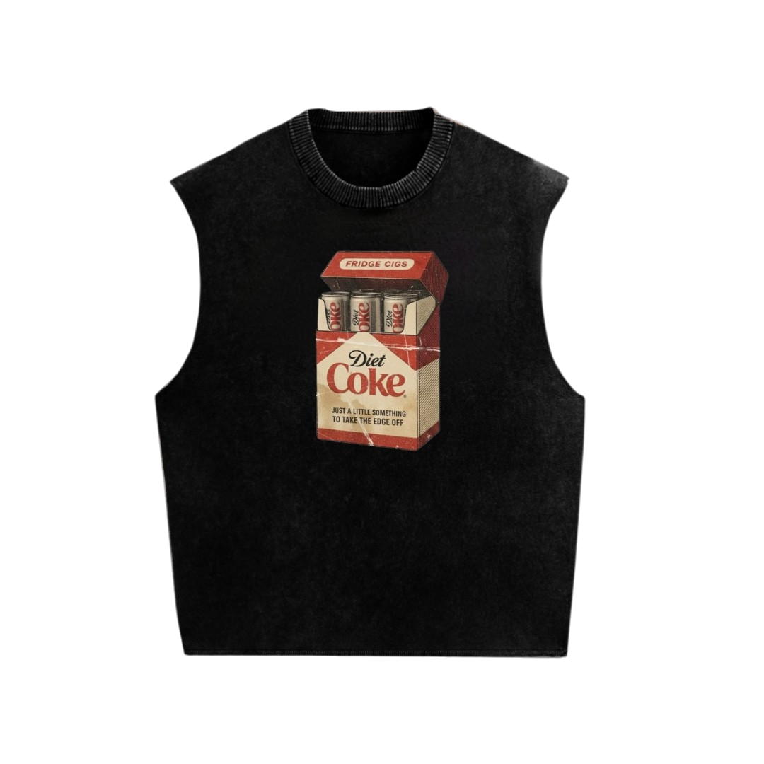 Diet Coke Graphic Acid Wash Oversized Sleeveless Tank | Premium Vintage Streetwear