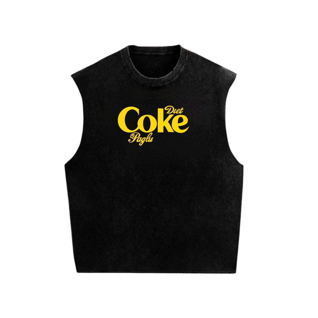 Diet Coke Paglu Acid Wash Oversized Sleeveless Tank | Premium Graphic Streetwear