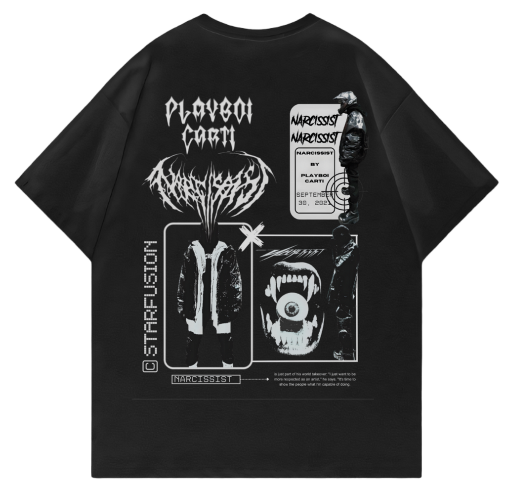 Narcissist Oversized T-Shirt – Playboi Carti Opium Gothic Streetwear Black Graphic Tee