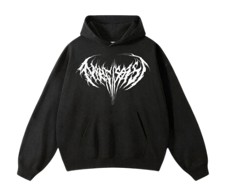 Playboi Carti 'Narcissist' themed graphic hoodie in a faded charcoal color, showcasing a complex arrangement of grunge and y2k-inspired art on the back.