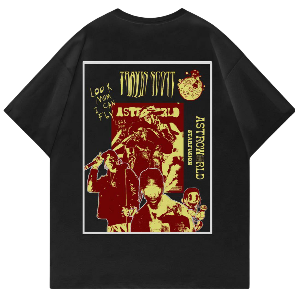 Travis Scott Astroworld 2 Oversized T-Shirt – Black Graphic Streetwear Tee for Men