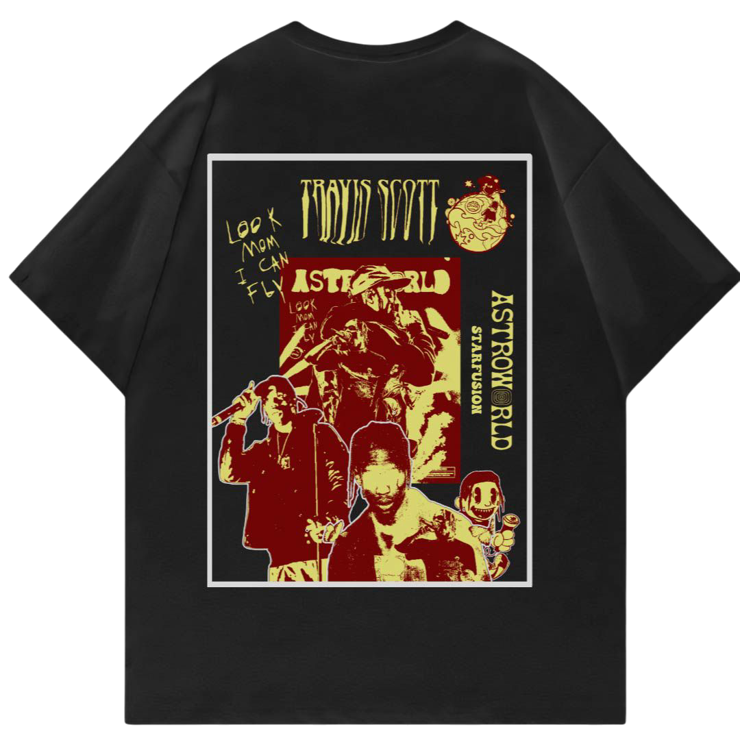 Travis Scott Astroworld 2 Oversized T-Shirt – Black Graphic Streetwear Tee for Men